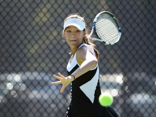 Freshman Stephanie Kim leads the Girls’ Varsity Tennis Team in annual BCWCA tennis tournament
