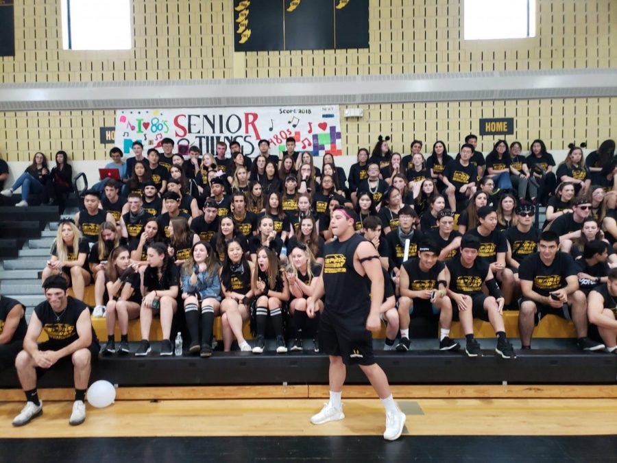 The senior class awaiting the announcement of their big win at Spirit Day!