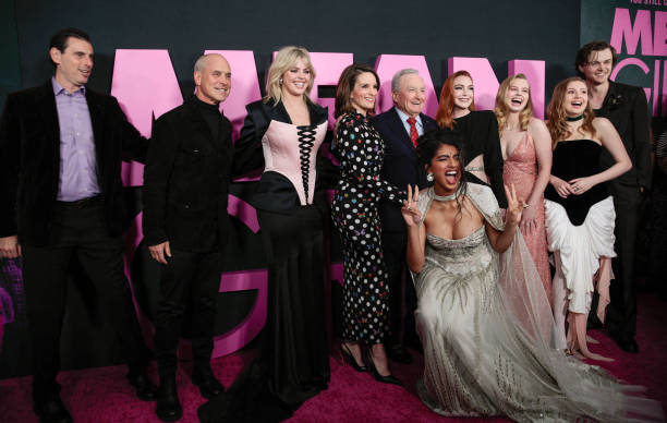%28L-R%29+Marc+Weistock%2C+President+and+CEO+of+Paramount+Pictures%2C+Brian+Robbins%2C+Rene%C3%A9+Rapp%2C+Tina+Fey%2C+Lorne+Michaels%2C+Avantika+Vandanapu%2C+Lindsay+Lohan%2C+Angourie+Rice%2C+Bebe+Wood+and+Christopher+Briney+arrive+for+the+premiere+of+Paramount+Pictures+Mean+Girls+at+AMC+Lincoln+Square+in+New+York+on+January+8%2C+2024.+%28Photo+by+KENA+BETANCUR+%2F+AFP%29+%28Photo+by+KENA+BETANCUR%2FAFP+via+Getty+Images%29