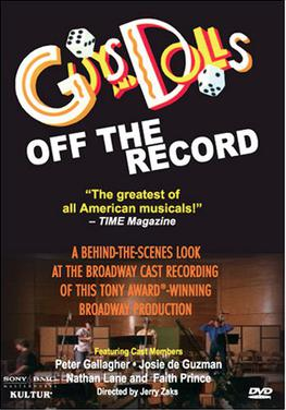 
   

More details
DVD cover of the 1992 cast-album recording documentary, Guys and Dolls: Off the Record, starring Peter Gallagher, Josie de Guzman, Nathan Lane, and Faith Prince