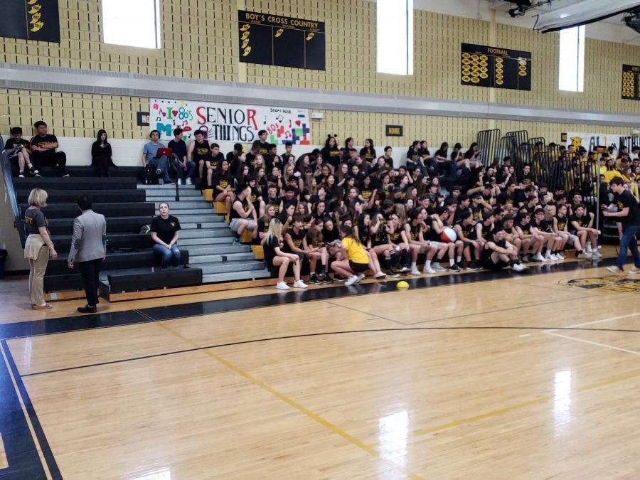 The seniors cheering their classmates on