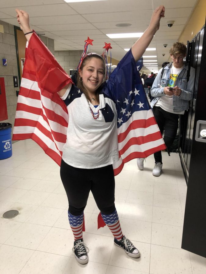 Senior Victoria Raspe poses in a particularly patriotic costume.