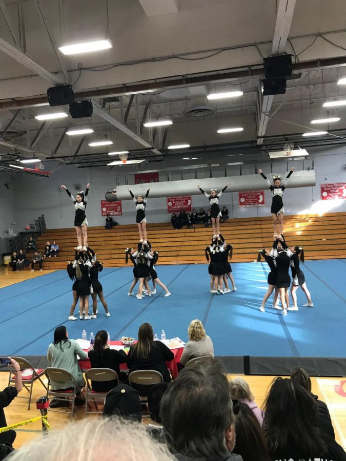 CHS Cheer Team at the final competition of the season in Fair Lawn.