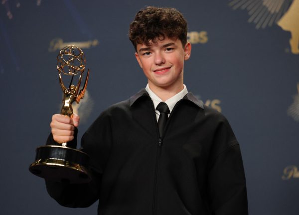 Owen Cooper poses with the Best Supporting Actor in a Limited or Anthology Series or Movie award for Adolescence, at the 77th Primetime Emmy Awards in Los Angeles, California, U.S., September 14, 2025. REUTERS/Daniel Cole